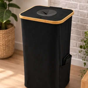 BottleHomeBag™ — Elegancki kosz na butelki kaucyjne z bambusową ramą 100L